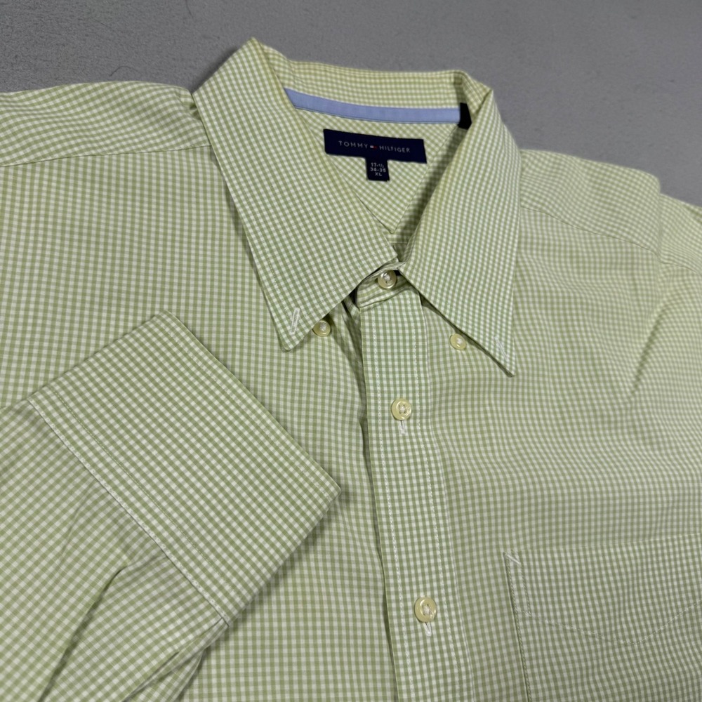Tommy Hilfiger Mens XL Green Gingham Plaid Long Sleeve Button Down Shirt